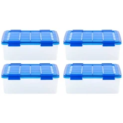 IrisĀ® 6.5gal. Clear Plastic Storage Boxes With Blue Lid, 4 Pack