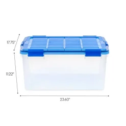 IRIS 15gal. Clear Plastic Storage Boxes with Blue Lid, 4ct.