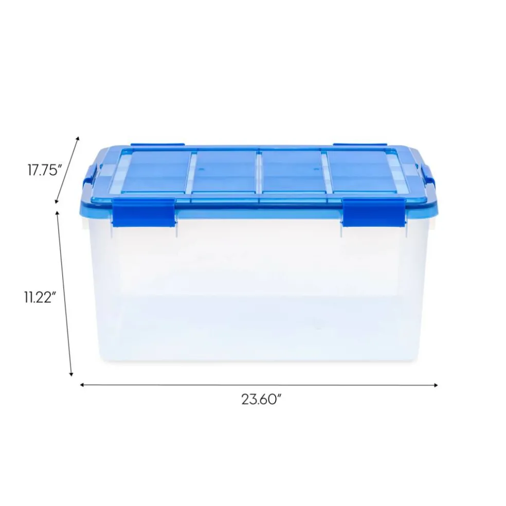 IRIS 15gal. Clear Plastic Storage Boxes with Blue Lid, 4ct.