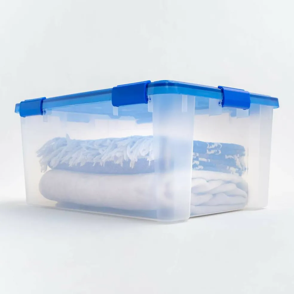 IRIS 15gal. Clear Plastic Storage Boxes with Blue Lid, 4ct.