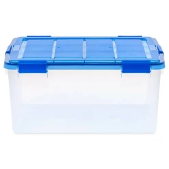 IRIS 15gal. Clear Plastic Storage Boxes with Blue Lid, 4ct.