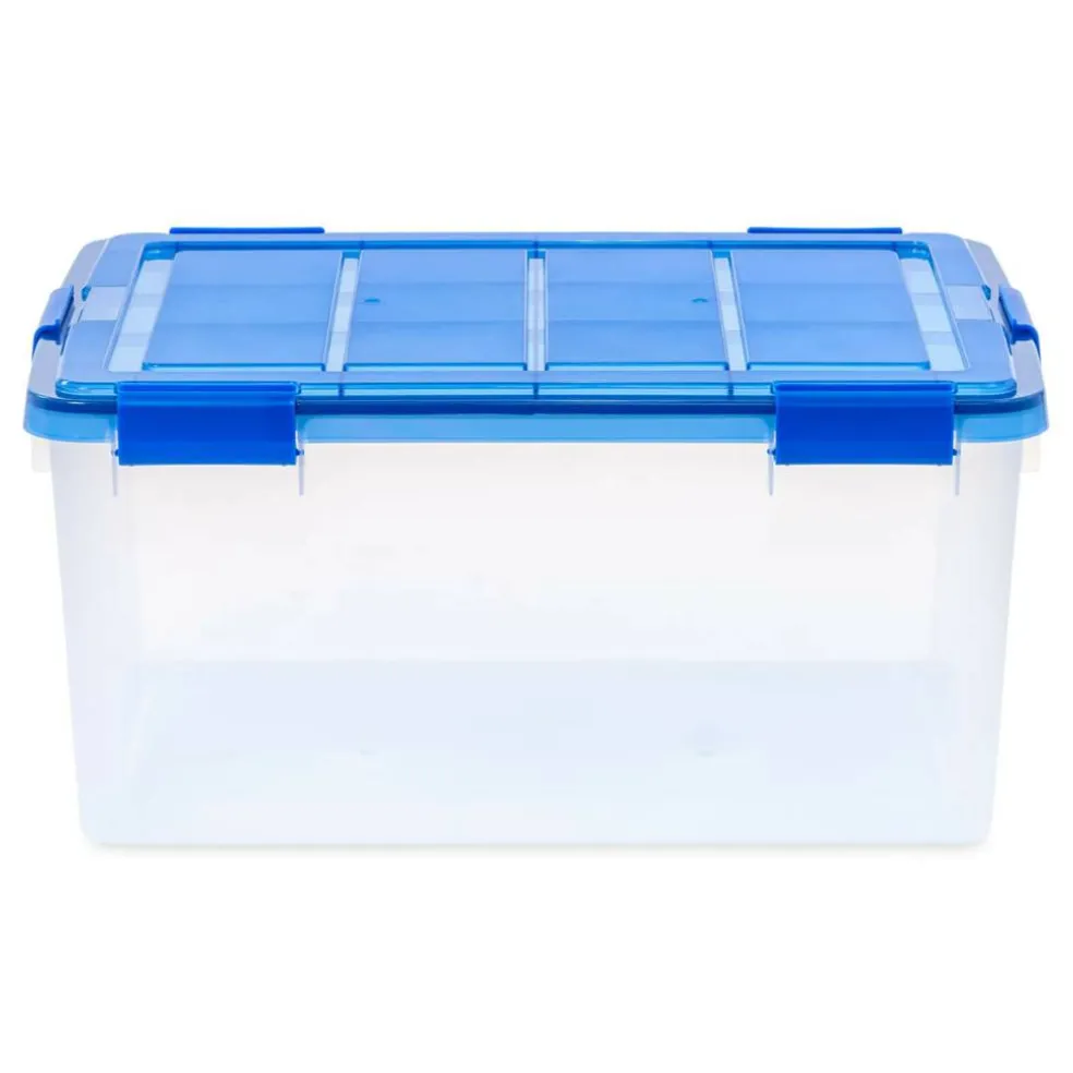 IRIS 15gal. Clear Plastic Storage Boxes with Blue Lid, 4ct.