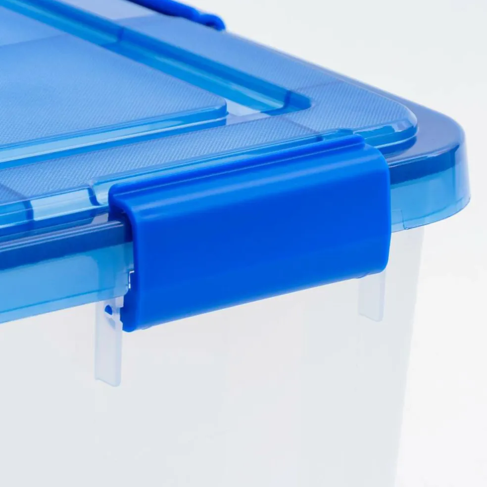 IRIS 15gal. Clear Plastic Storage Boxes with Blue Lid, 4ct.