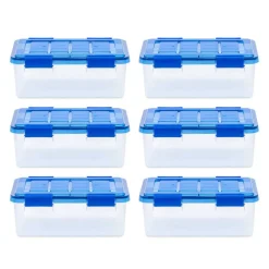 IrisĀ® 4gal. Clear Plastic Storage Boxes With Blue Lid, 6 Pack