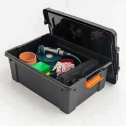 IRIS Heavy Duty Gray Tote With Black Lid & Buckles