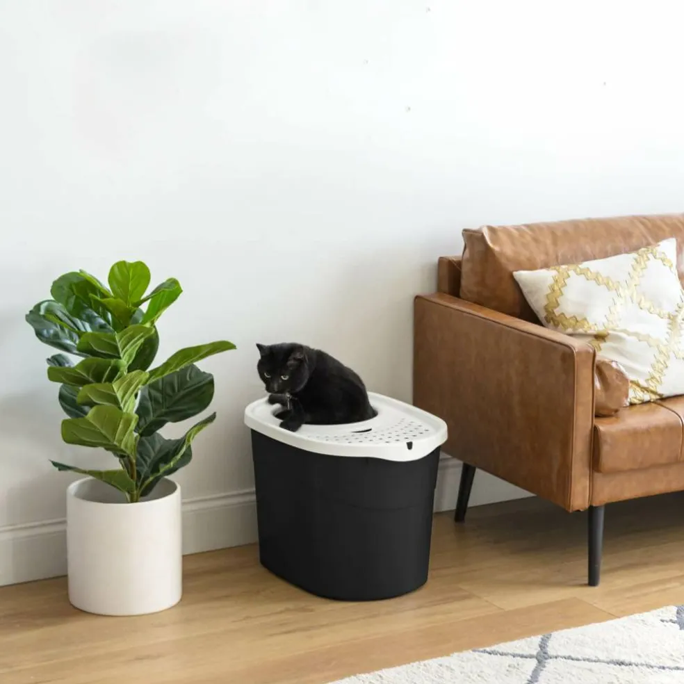 Iris® Large Top Entry Cat Litter Box with Scoop, Black