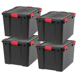 IRIS 4 Pack 74 Quart WeatherPro™ Plastic Storage Bin Tote Organizing Container with Durable Lid and Seal and Secure Latching Buckles