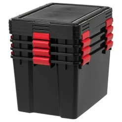 IRIS 4 Pack 74 Quart WeatherPro™ Plastic Storage Bin Tote Organizing Container with Durable Lid and Seal and Secure Latching Buckles