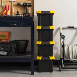 IRIS® 21.9qt. Black Store-It-All Utility Totes with Yellow Buckle Lids, 4ct.