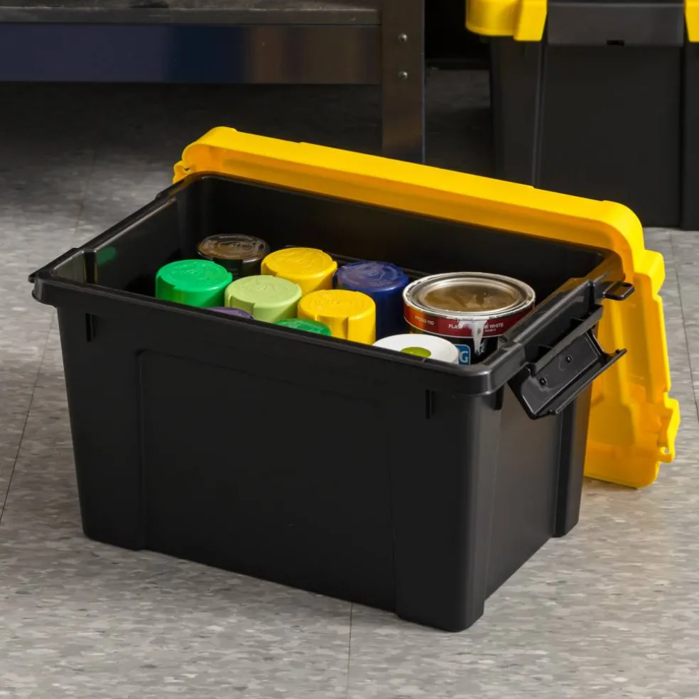 IRIS® 21.9qt. Black Store-It-All Utility Totes with Yellow Buckle Lids, 4ct.