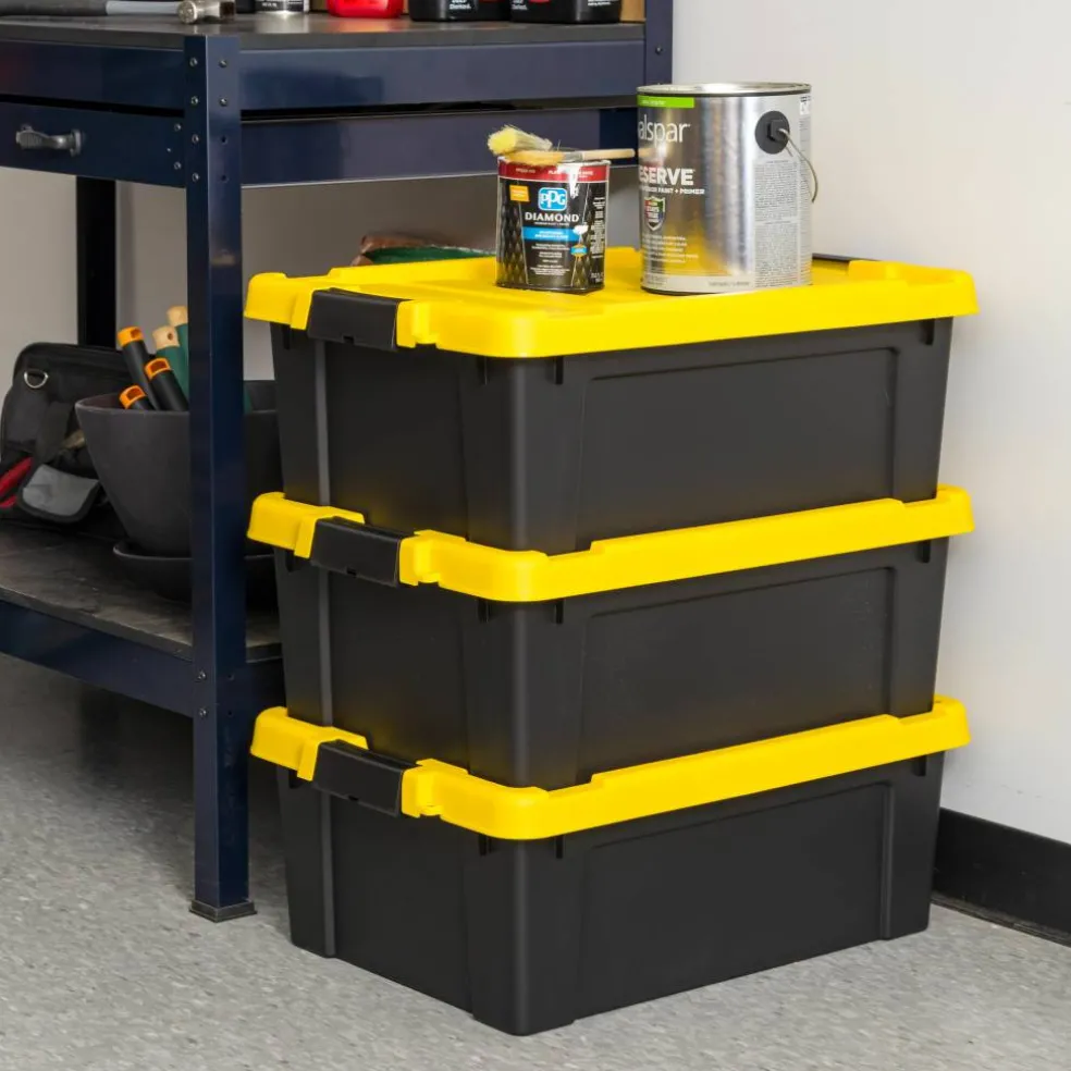 IRIS® 47qt. Black Store-It-All Utility Totes with Yellow Buckle Lids, 3ct.
