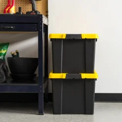 IRIS® 78.5qt. Black Store-It-All Utility Totes with Yellow Buckle Lids, 2ct.