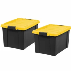 IRIS® 78.5qt. Black Store-It-All Utility Totes with Yellow Buckle Lids, 2ct.