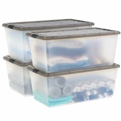 IrisĀ® 91qt. Clear View Plastic Storage Bins with Gray Latching Buckle Lids, 4ct.