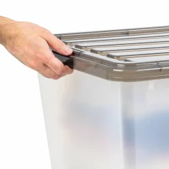 Iris® 91qt. Clear View Plastic Storage Bins with Gray Latching Buckle Lids, 4ct.