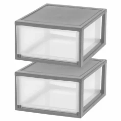 IRISĀ® 29.5qt. Gray & Clear Stacking Storage Drawers, 2ct.
