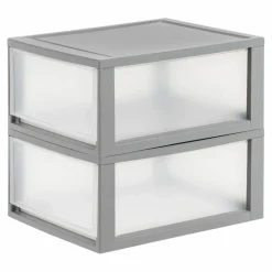 IRIS® 29.5qt. Gray & Clear Stacking Storage Drawers, 2ct.