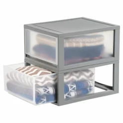 IRIS® 29.5qt. Gray & Clear Stacking Storage Drawers, 2ct.