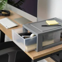 IRIS® 6qt. Gray Stackable Storage Bin with Clear Drawer