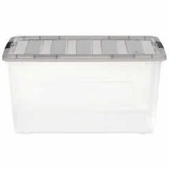 IRIS Stack & Pull Clear Plastic Storage Boxes with Gray Lid