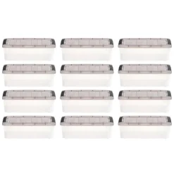 IRIS Stack & Pull Clear Plastic Storage Boxes with Gray Lid