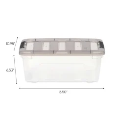 IRIS Stack & Pull Clear Plastic Storage Boxes with Gray Lid