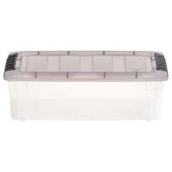 IRIS Stack & Pull Clear Plastic Storage Boxes with Gray Lid