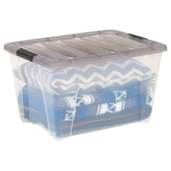 IRIS® Stack & Pull™ Clear Storage Box with Gray Lid