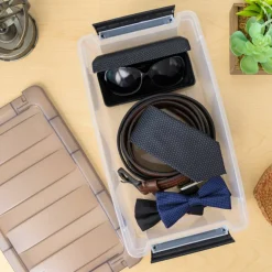 IRIS® Stack & Pull™ Clear Storage Box with Gray Lid
