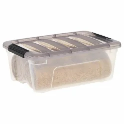 IRIS® Stack & Pull™ Clear Storage Box with Gray Lid