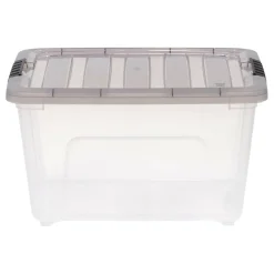 IRIS® Stack & Pull™ Clear Storage Box with Gray Lid