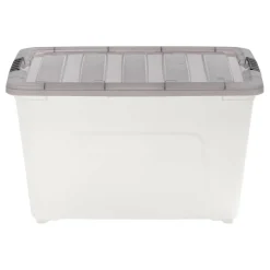 IRIS® Stack & Pull™ Clear Storage Box with Gray Lid