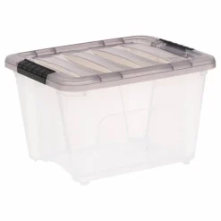 IRIS® Stack & Pull™ Clear Storage Box with Gray Lid