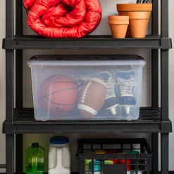 IRIS® Stack & Pull™ Clear Storage Box with Gray Lid