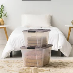 IRIS® Stack & Pull™ Clear Storage Box with Gray Lid