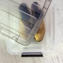 IRIS® Stack & Pull™ Clear Storage Box with Gray Lid