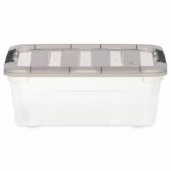 IRIS® Stack & Pull™ Clear Storage Box with Gray Lid