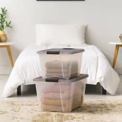 IRIS® Stack & Pull™ Clear Storage Box with Gray Lid