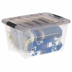 IRIS® Stack & Pull™ Clear Storage Box with Gray Lid