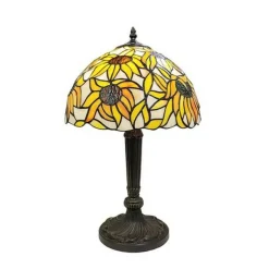 Iris Sunflower Genuine Stained Glass Lamp with Satin Bronze Finish Base - Perfect for a Living Room, Bedroom, Office, & More