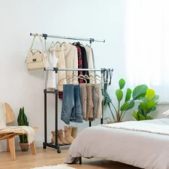 IRIS USA Adjustable Metal Clothes Rack, Garment Rack with wheel