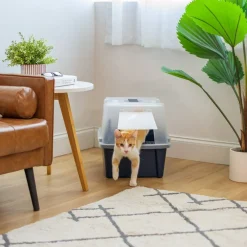 IRIS USA Large Enclosed Hooded Litter Box with Front Door and Scoop, Navy