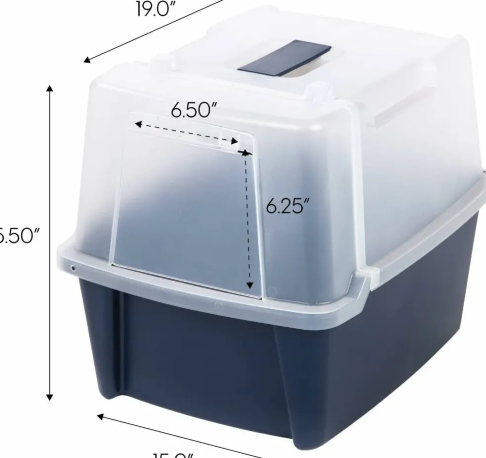 IRIS USA Large Enclosed Hooded Litter Box with Front Door and Scoop, Navy