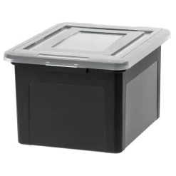 IRIS USA Letter/Legal File Tote Box, BPA-Free Plastic Storage Bin Tote Organizer with Durable and Secure Latching Lid, Stackable and Nestable, Black/Clear