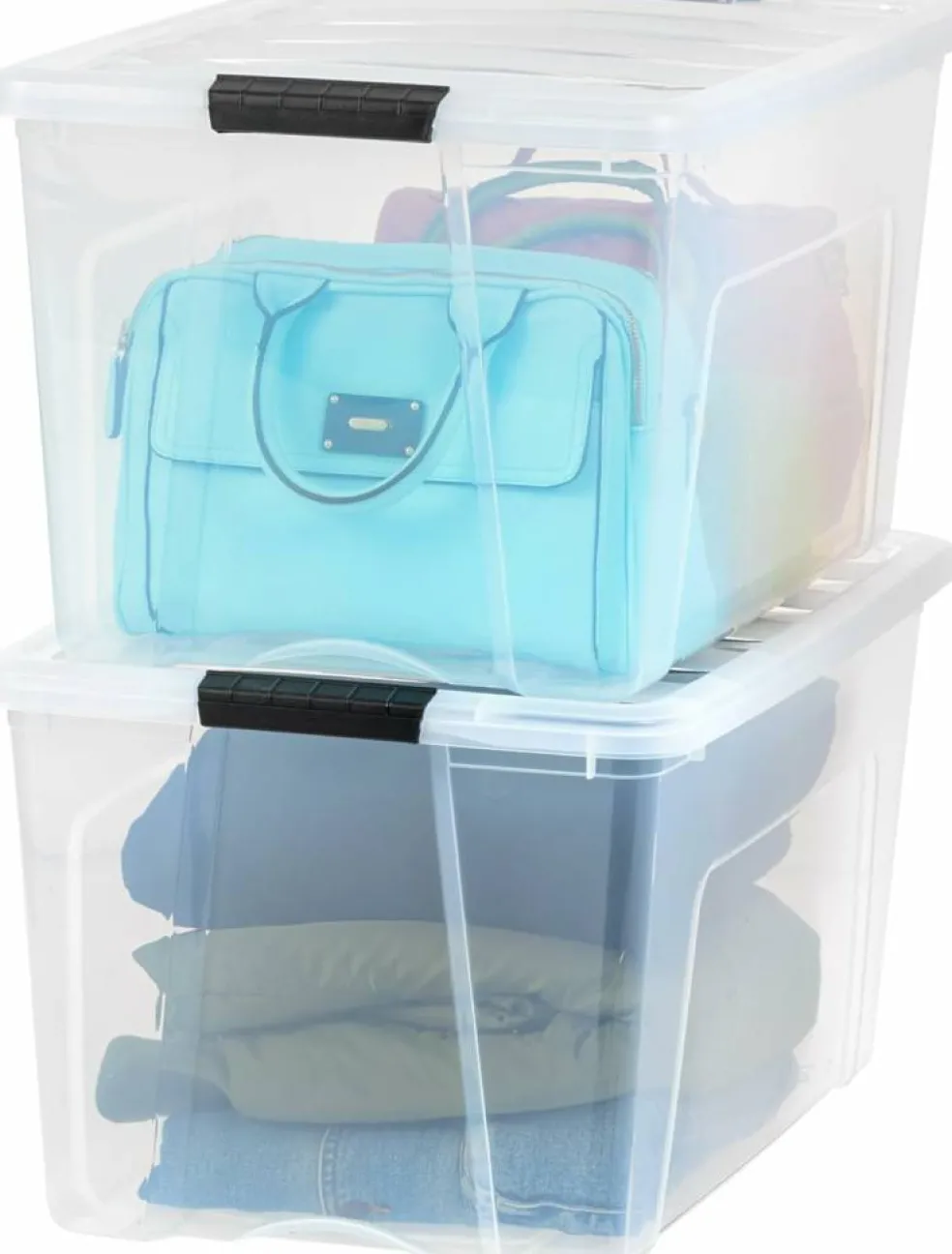 IRIS USA 2 Pack Plastic Storage Bins with Lids, 72 Quart, Latches Durable Nestable Containers Secure Pull Handle