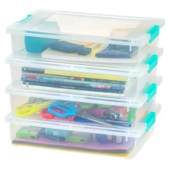 IRIS USA 4Pack 5.5qt Large Clear Plastic Storage Container Clip Box with Latching Lids, Blue