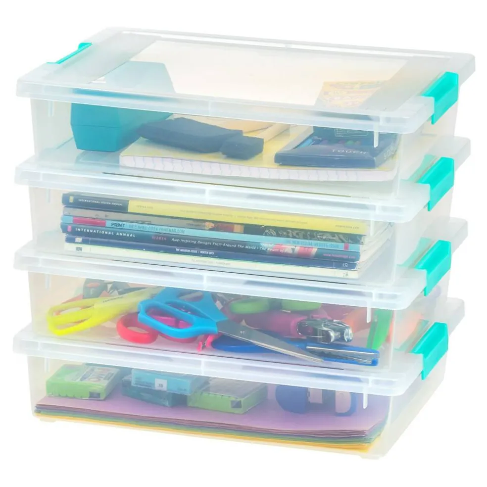 IRIS USA 4Pack 5.5qt Large Clear Plastic Storage Container Clip Box with Latching Lids, Blue