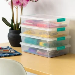 IRIS USA 4Pack 5.5qt Large Clear Plastic Storage Container Clip Box with Latching Lids, Blue