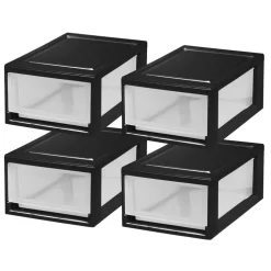 IRIS USA 4 Pack 6qt Plastic Compact Stackable Storage Drawers, Black/White