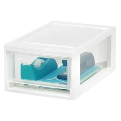 IRIS USA 4 Pack 6qt Plastic Compact Stackable Storage Drawers, Black/White